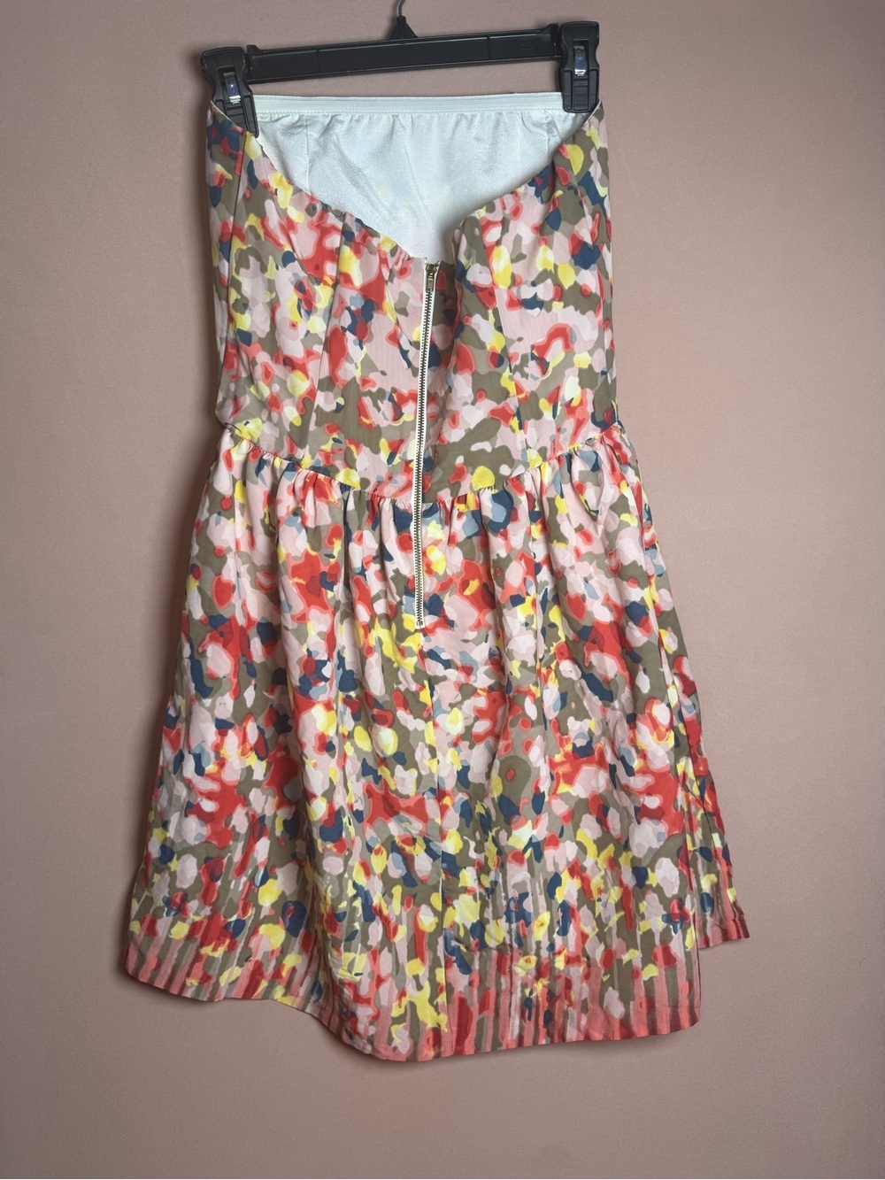 Love...Ady Strapless Abstract Multicolor Spring Summer Mini Short Dress Size M - Picture 4 of 9